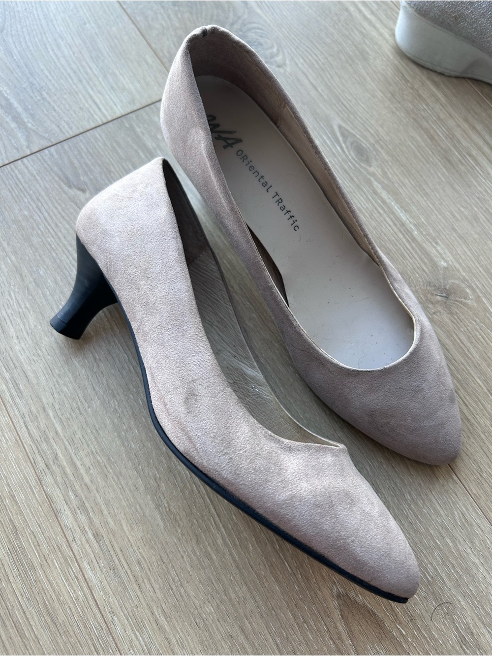 Pale Pink Suede Mid Heel Pumps